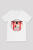 Fuji Dağı Beyaz Unisex V Yaka Tişört T-Shirt