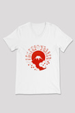 Fuji Dağı Beyaz Unisex V Yaka Tişört T-Shirt