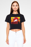 Fuji Dağı Siyah Crop Top Tişört