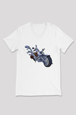 Full Throttle Baskılı Beyaz Unisex V Yaka Tişört - Tshirt