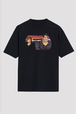 Full Throttle Baskılı Unisex Siyah Oversize Tişört - Tshirt