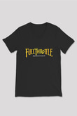 Full Throttle Baskılı Unisex Siyah V Yaka Tişört - Tshirt