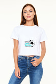 Futbol Baskılı Crop Top Beyaz Tişört - T-shirt