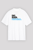 Futbol Baskılı Unisex Beyaz Oversize Tişört - Tshirt