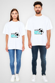Futbol Baskılı Unisex Beyaz Oversize Tişört - Tshirt
