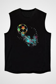 Futbol - Football Baskılı Unisex Siyah Kolsuz Tişört