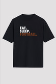 Futbol - Football Baskılı Unisex Siyah Oversize Tişört