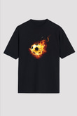 Futbol - Football Baskılı Unisex Siyah Oversize Tişört