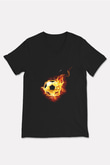 Futbol - Football Baskılı Unisex Siyah V Yaka Tişört