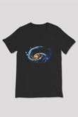 Galaksi Siyah Unisex V Yaka Tişört T-Shirt