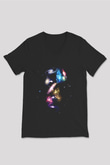Galaksi Siyah Unisex V Yaka Tişört T-Shirt