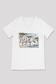 Galapagos Adaları Beyaz Unisex V Yaka Tişört T-Shirt