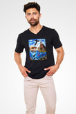 Galapagos Adaları Siyah Unisex V Yaka Tişört T-Shirt