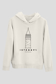 Galata Kulesi Baskılı Beyaz Unisex Hoodie