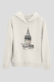 Galata Kulesi Baskılı Beyaz Unisex Hoodie