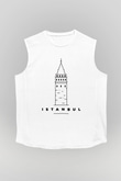 Galata Kulesi Baskılı Beyaz Unisex Kolsuz Tişört - Tshirt