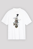 Galata Kulesi Baskılı Beyaz Unisex Oversize Tişört - Tshirt