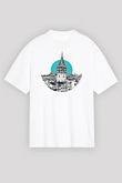 Galata Kulesi Baskılı Beyaz Unisex Oversize Tişört - Tshirt