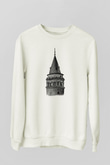 Galata Kulesi Baskılı Beyaz Unisex Sweatshirt