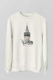 Galata Kulesi Baskılı Beyaz Unisex Sweatshirt