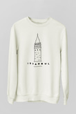 Galata Kulesi Baskılı Beyaz Unisex Sweatshirt
