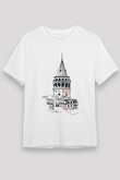 Galata Kulesi Unisex Baskılı Beyaz Tişört - Tshirt