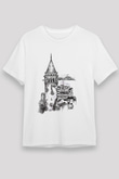 Galata Kulesi Unisex Baskılı Beyaz Tişört - Tshirt
