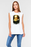 Galileo Galilei Baskılı Unisex Kolsuz Beyaz Tişört - Tshirt