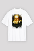 Galileo Galilei Baskılı Unisex Oversize Beyaz Tişört - Tshirt