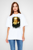 Galileo Galilei Baskılı Unisex Oversize Beyaz Tişört - Tshirt