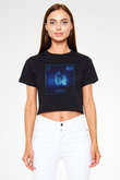 Galliyum Atom Numarası Baskılı Siyah Kadın Crop Top Tişört