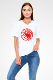 Game of Thrones Beyaz Unisex V Yaka Tişört T-Shirt