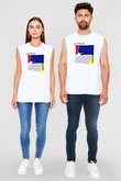 Genesis Baskılı Unisex Beyaz Kolsuz Tişört