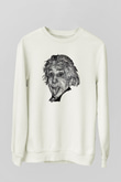 Geometrik Aibert Einstein Portesi Baskılı Unisex Beyaz Sweatshirt