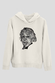 Geometrik Aibert Einstein Portesi Baskılı Unisex Beyaz Hoodie