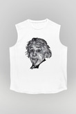 Geometrik Aibert Einstein Portesi Baskılı Unisex Beyaz Kolsuz Tişört