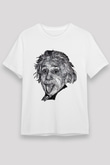 Geometrik Aibert Einstein Portesi Baskılı Unisex Beyaz Tişört
