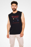 Geordie Baskılı Unisex Siyah Kolsuz Tişört