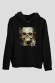 Gerçekçi Kurukafa Siyah Unisex Hoodie
