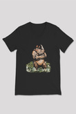 Gergedan Siyah Unisex V Yaka Tişört T-Shirt