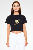 Gezegen Satürn Baskılı Crop Top Kadın Tİşört - Tshirt