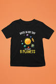 Gezegenler Baskılı Unisex Siyah Çocuk Tişörtü - Tshirt