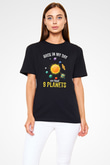 Gezegenler Baskılı Unisex Siyah Tişört - Tshirt