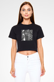 Ghostface Killah Baskılı Crop Top Siyah Kadın Tişört