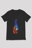 Gibson Gitar Baskılı Unisex Siyah  V Yaka Tişört