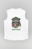 Gintama Baskılı Beyaz Unisex Kolsuz Tişört - Tshirt