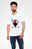Gintama Baskılı Beyaz Unisex V Yaka Tişört - Tshirt