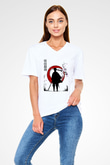 Gintama Baskılı Beyaz Unisex V Yaka Tişört - Tshirt