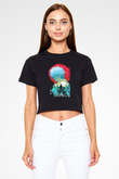 Gintama Baskılı Siyah Crop Top Kadın Tişört - Tshirt