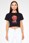 Gintama Baskılı Siyah Crop Top Kadın Tişört - Tshirt